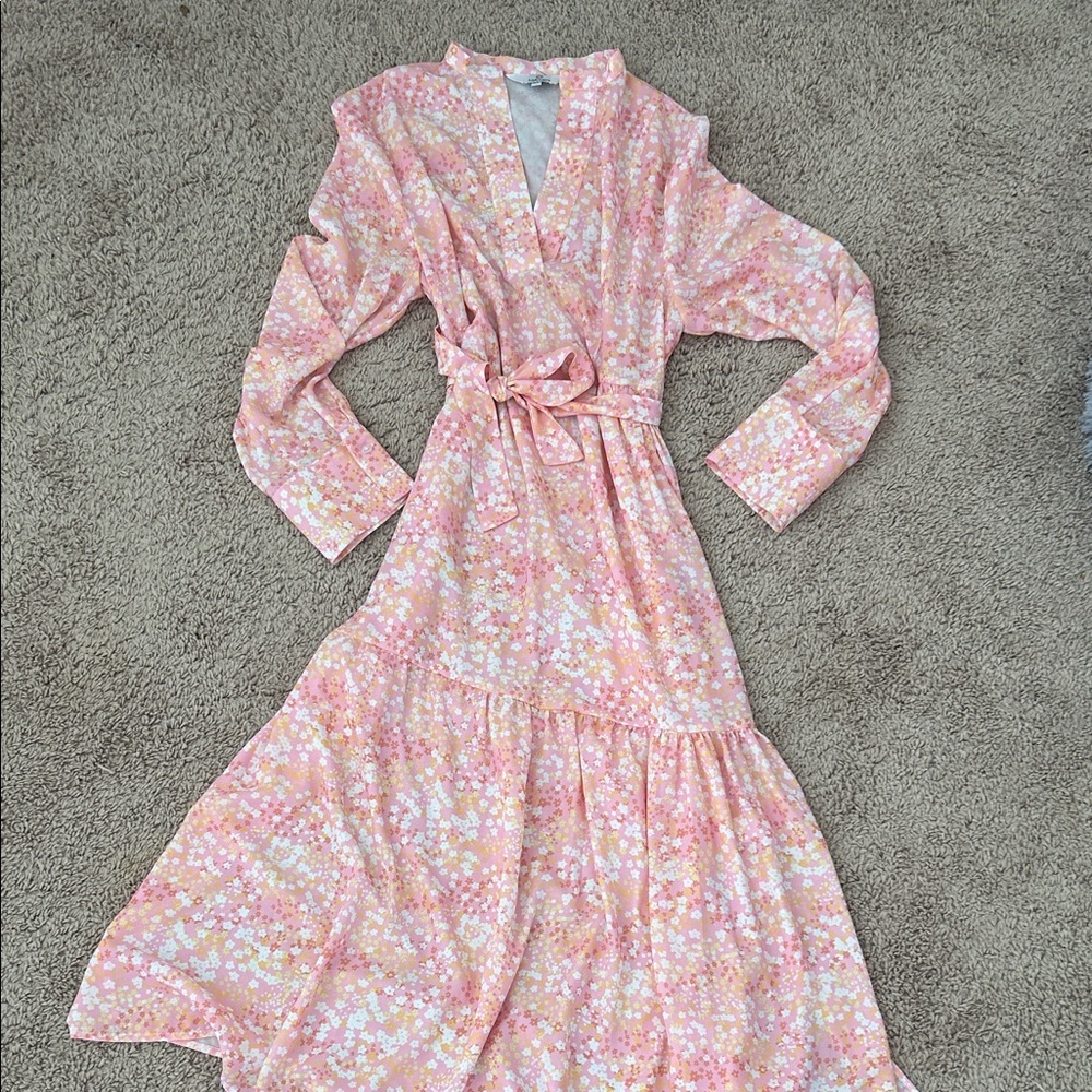 Elegant Pink Floral Long Sleeve Dress